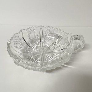 Thistle Nappy Bowl John Higbee Jefferson Handle Antique Clear Cut Glass EAPG